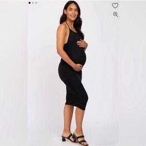Pinkblush 	Black Ruched Criss Cross Back Maternity Midi Dress
